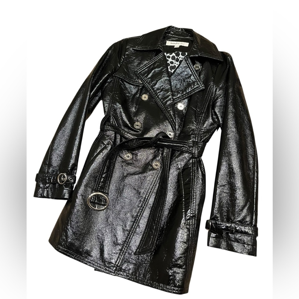 Laundry by Design Glossy Black Trench Coat